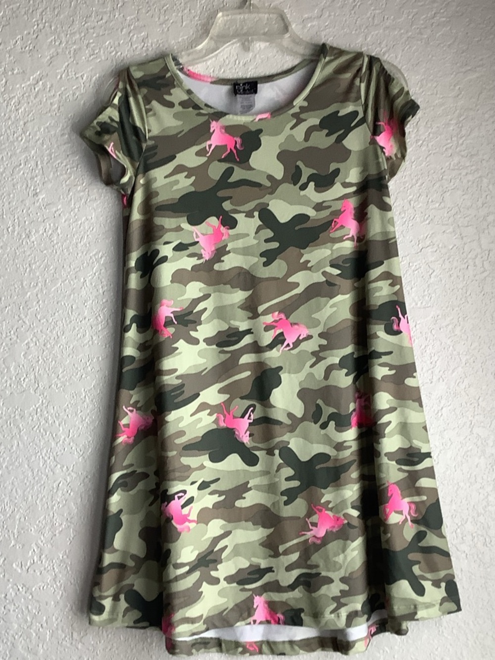 Girls' Camouflage Swing Dress with Pink Unicorn Motif